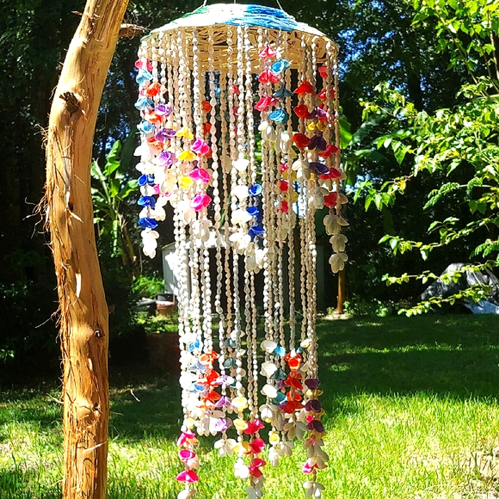 Large Hanging Two Tier Multicolored Shell Wind Chime Chandelier 30" L 😍